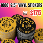 Bulk wholesale custom vinyl stickers showing 1000 pieces of 2.5-inch round stickers for $175, designed for high-volume branding and business use.