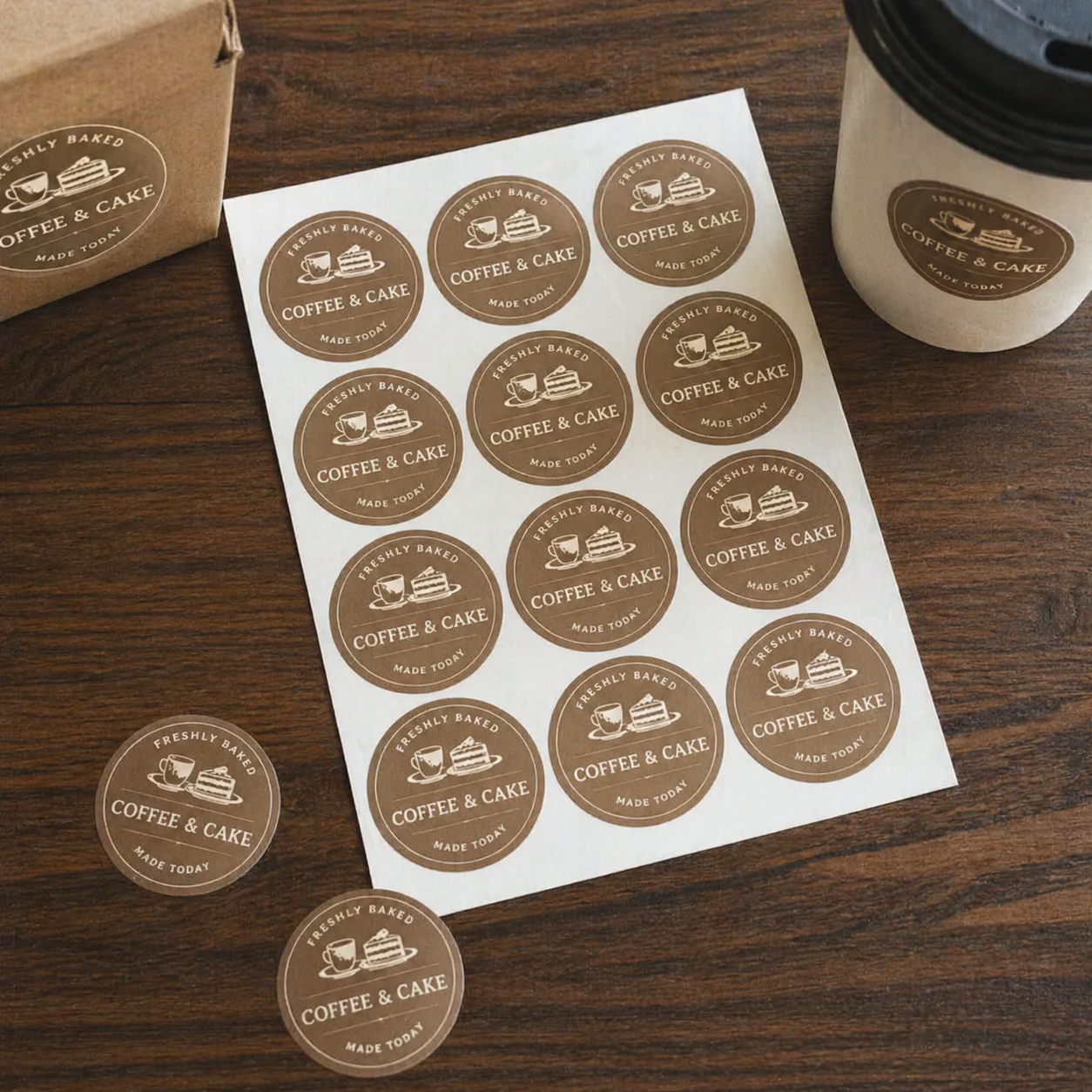 custom coffee label sheets with die cut stickers for takeaway cups and packaging