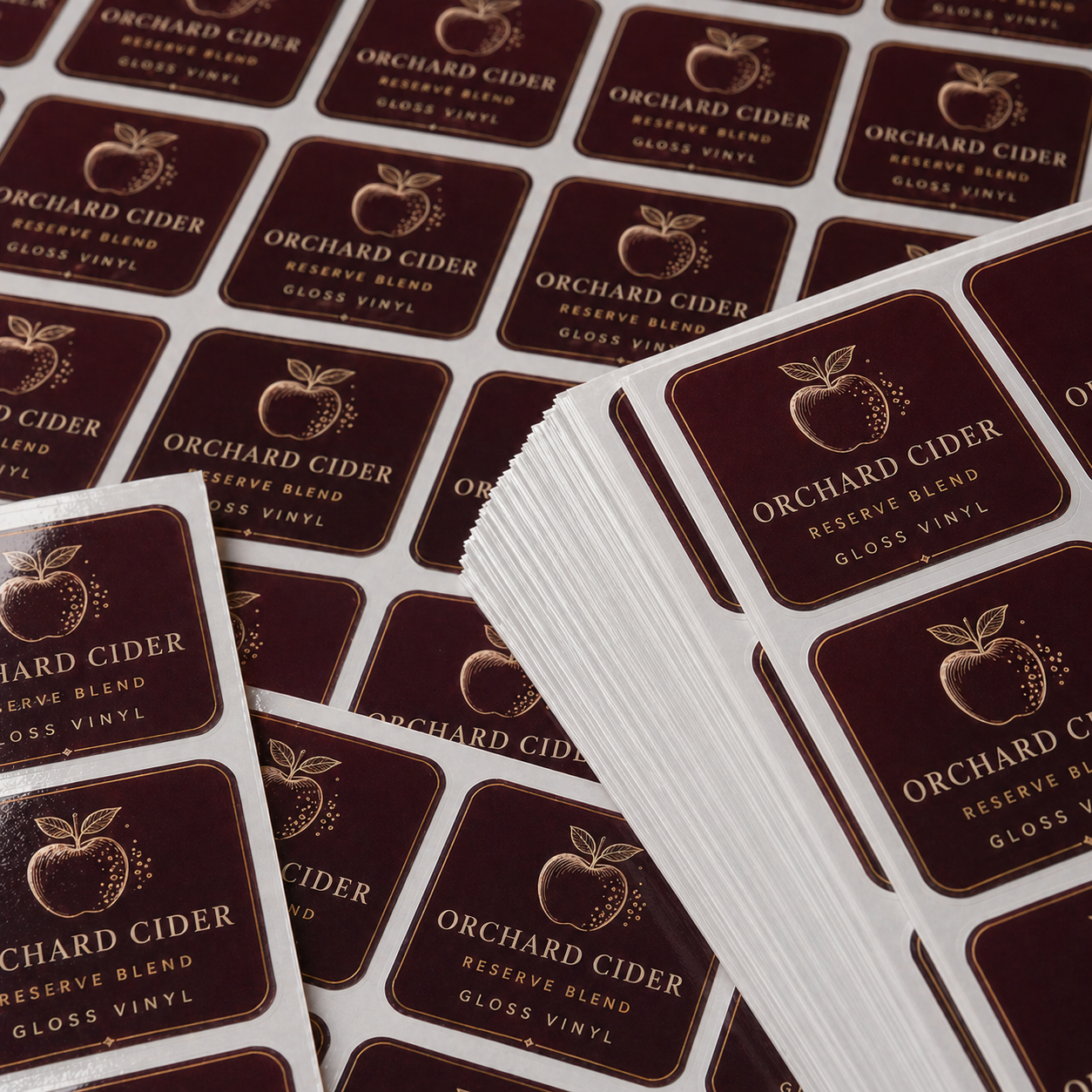 custom rounded corner sheet labels for cider packaging with square logo stickers on sheets