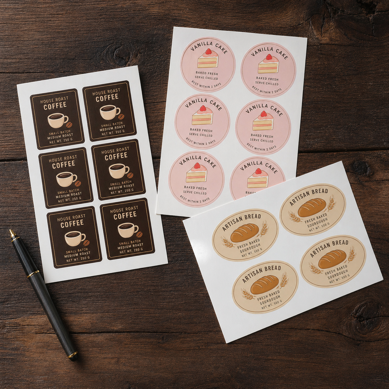 die cut label sheets with custom printed stickers for small business product packaging
