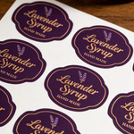 die cut sheet labels for handmade products with lavender branding stickers