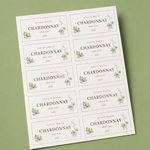 Custom printed rectangle labels featuring a chic Chardonnay estate white wine design on a sticker sheet.