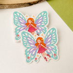 Stack of fairy butterfly artist stickers with colorful wings and white die cut borders