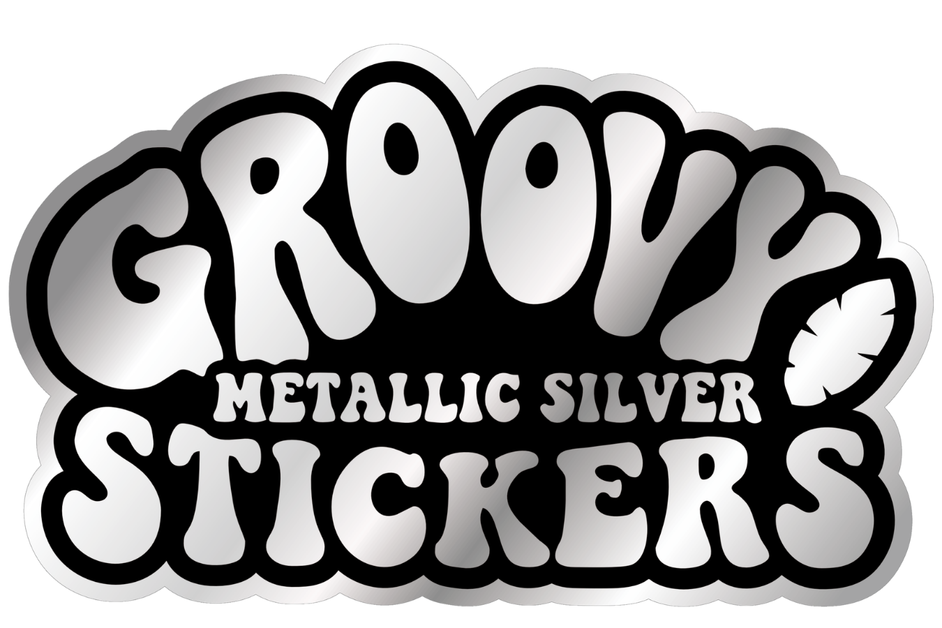 Metallic silver stickers with 'Groovy Metallic Silver Stickers' text on a white background