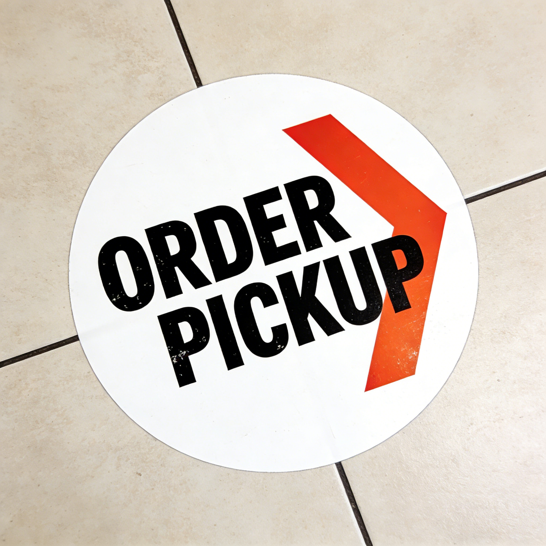 Order pickup floor sticker round vinyl decal with arrow for retail store tile floor signage