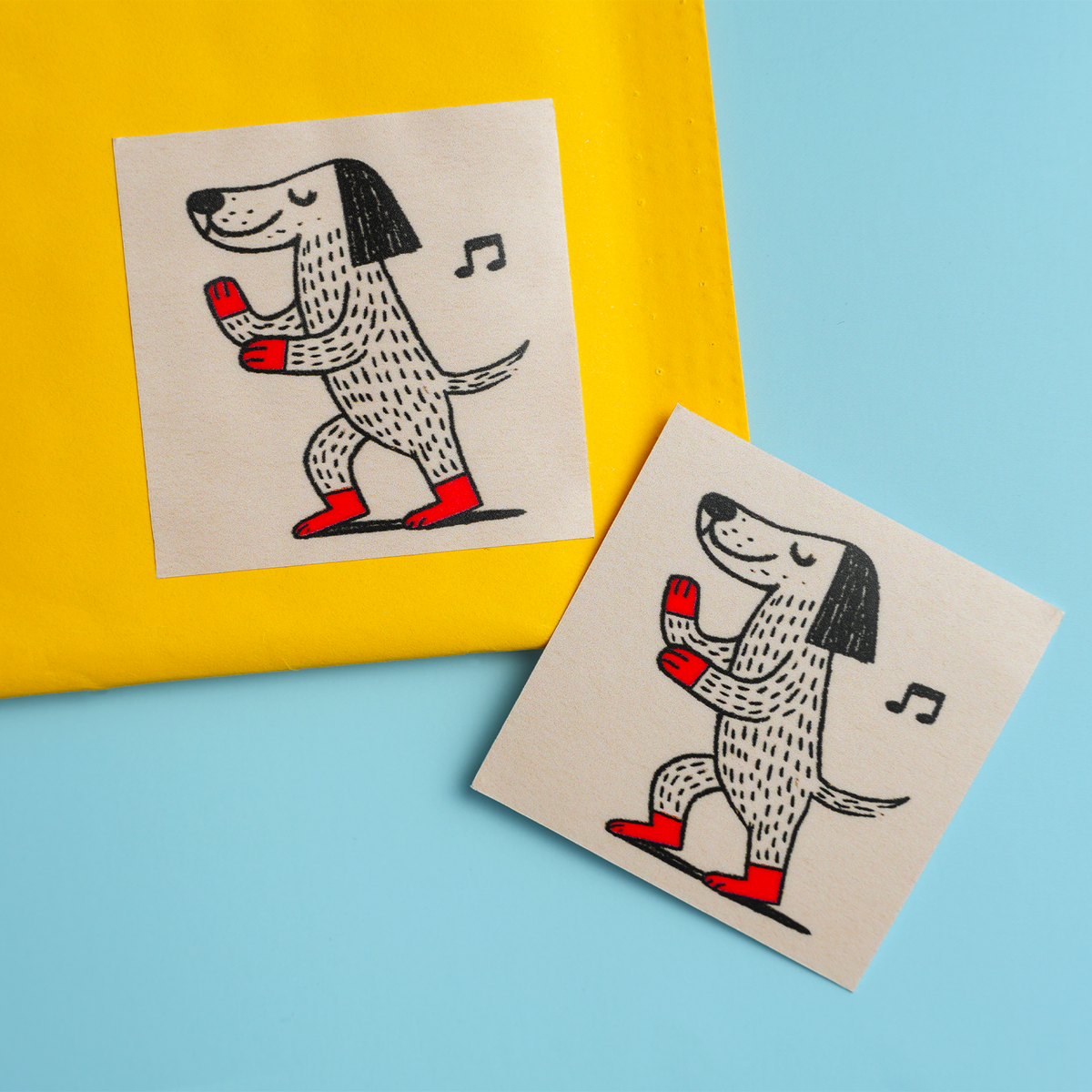 Personalized square stickers with illustrated dog design