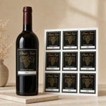 Rectangle wine bottle labels with matching Pinot Noir label sheet for product packaging