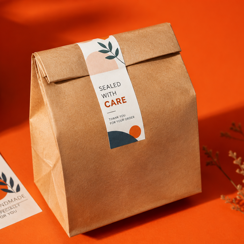 Seal stickers used on a kraft paper bag for packaging