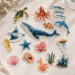 Watercolor ocean animal custom art stickers with die cut edges